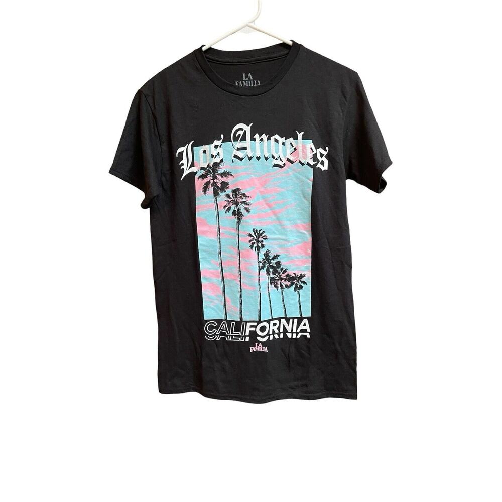 La Familia Black Los Angeles California Short‎ Sleeve Men's T-shirt Sz S FLAWED